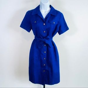 Cobalt Blue Belted Button Down Sheath Dress by Kasper Size 4